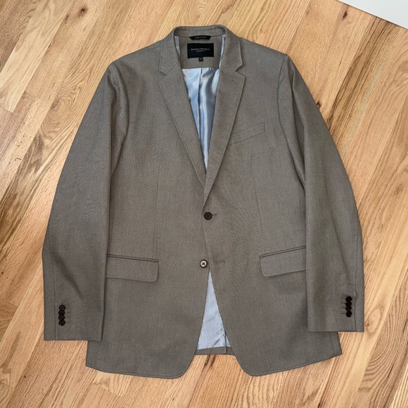 Banana Republic 100% Cotton Tailored Fit Sharkskin Taupe Blazer Men’s Size 44L - Picture 8 of 12
